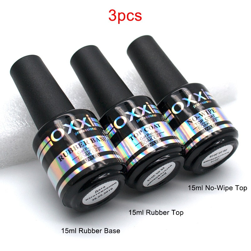 oxxi Latest 15ml Nail Rubber Base Coat Semi Permanant UV Gel Varnishes Primer for Nails Matte Top Coat Nail Art Base Top Gellak