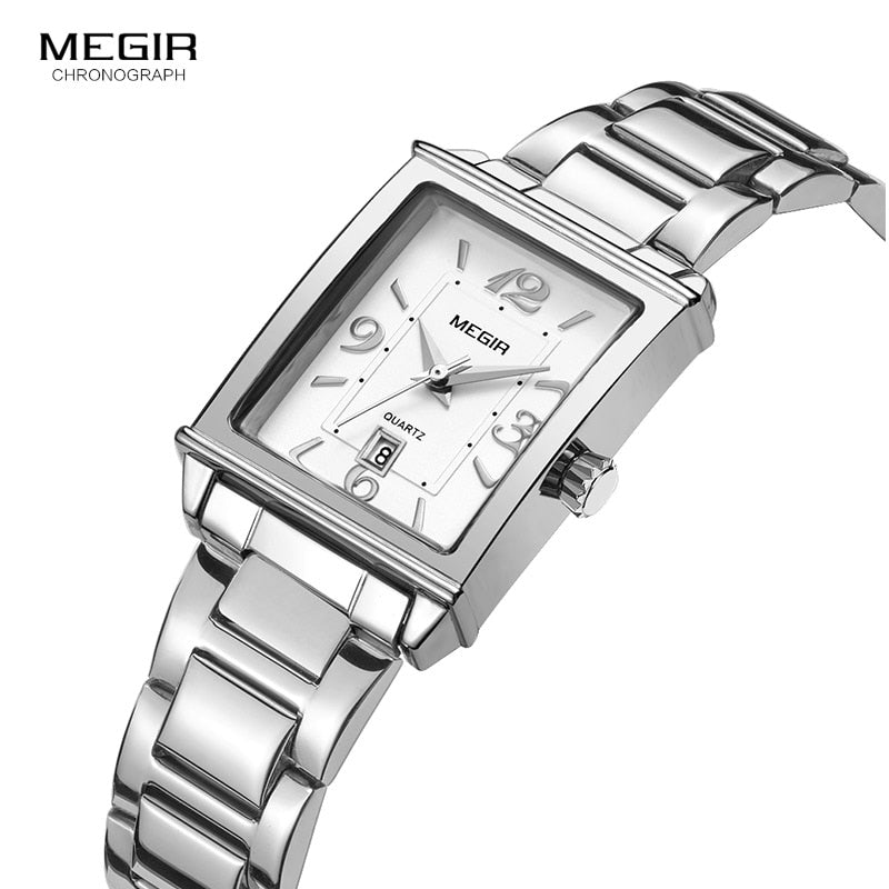 Megir Womens Simple Stainless Steel Quartz Watch with Calendar Date display Fashion Waterproof Dress Wrist Watch for Ladies1079L