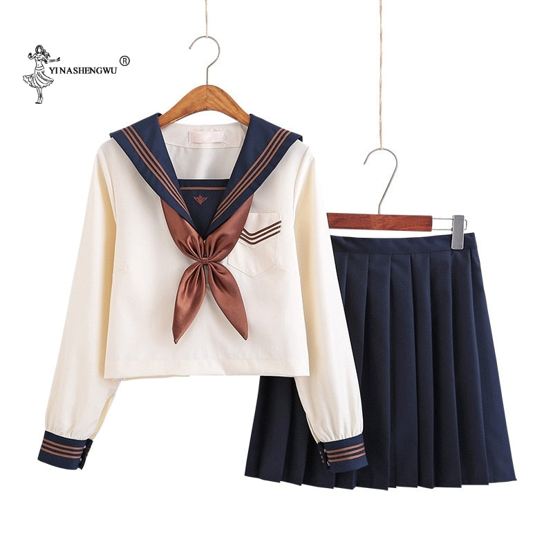 Japanische Schuluniformen Anime COS Matrosenanzug Jk Uniformen College Mittelschuluniform für Mädchen Studenten hellgelbes Kostüm