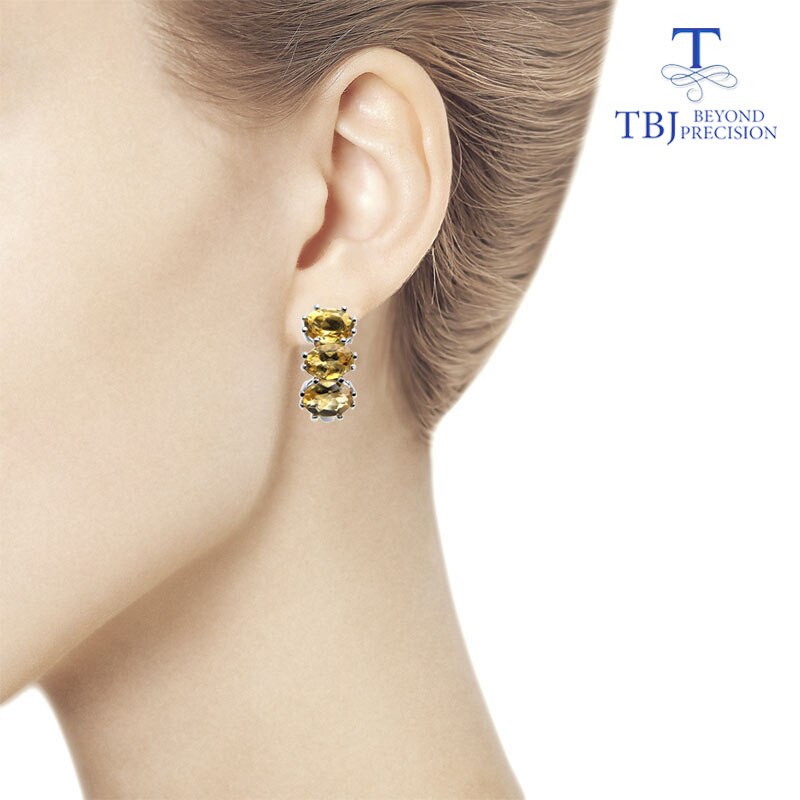 TBJ, conjunto de joyas de piedra citrina natural, anillo y arete en plata de ley 925, joyería fina para mujeres, uso diario, regalo de San Valentín