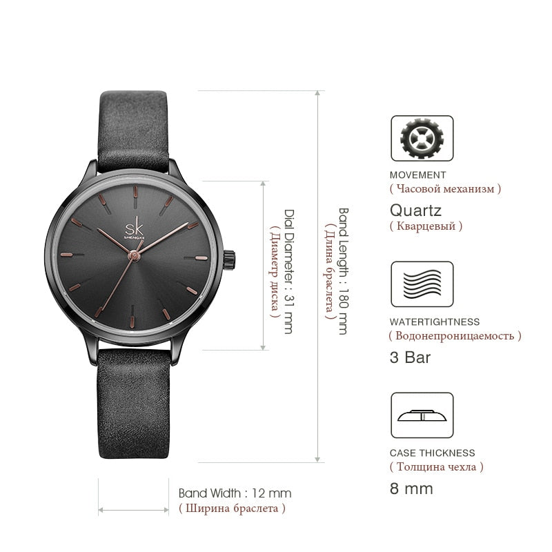 Shengke Clearance Casual Watch For Women Adjustable Leather Strap Reloj Mujer Quartz Watch Women Fashion Black Montre Femme