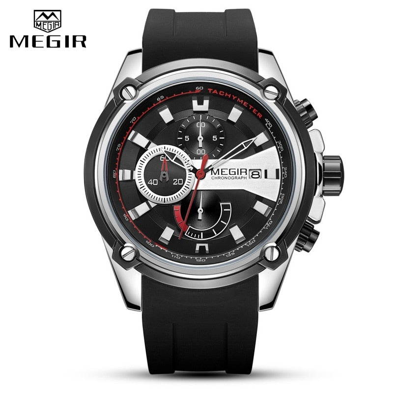 MEGIR Fashion Men Watch Top Brand Luxury Chronograph Waterproof Sport Mens Watches Silicone Automatic Date Military Wristwatch