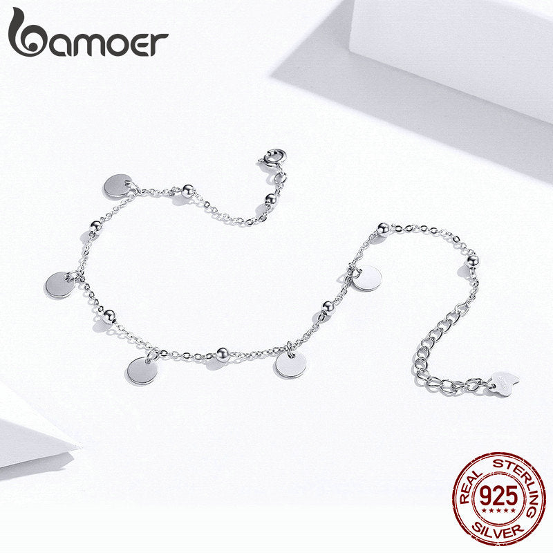 bamoer Silver Beads Anklets 925 Sterling Silver Geometric Minimalist Summer Fashion Foot Jewelry Bracelet for Ankle  SCT011