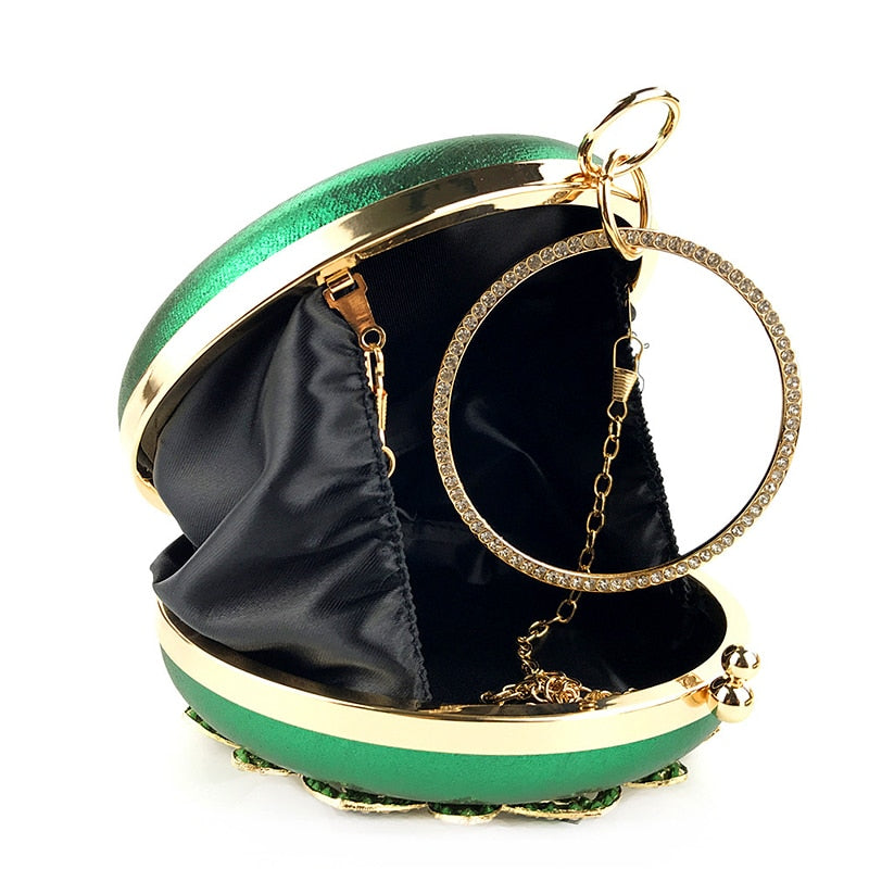 Bolso de mano verde para mujer, bolso de mano redondo, bolso de noche, bolso de boda de cristal y bolso de mano, bolso de hombro con cadena exquisita ZD1244