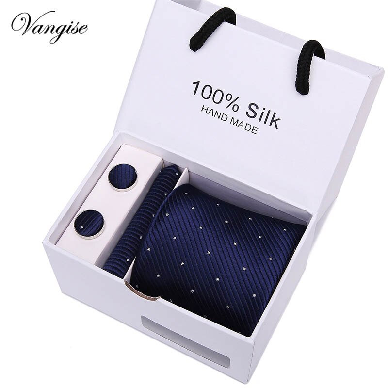 New Design Tie Set With Gift Box Jacquard Woven gravata Silk Tie Hanky Cufflinks Necktie Sets For Wedding Party Men