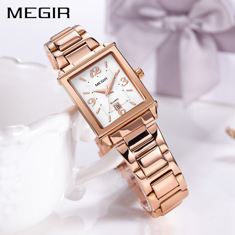 MEGIR Damenuhren Roségold Luxus Damen Armbanduhr für Liebhaber Mode Mädchen Quarz Armbanduhr Uhr Relogio Feminino 1079