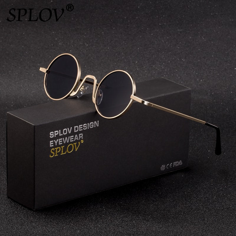 SPLOV Vintage Rap Sunglasses Men Women Steam Punk Style Hip-Hop Small Round Metal Frame Eyewear Retro Gafas De Sol With Case