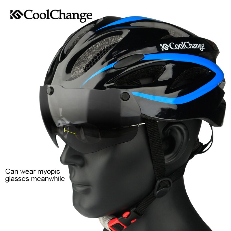 Casco de Ciclismo CoolChange, Casco de bicicleta MTB ultraligero moldeado integralmente con gafas, Red de insectos, Casco de bicicleta, Casco de Ciclismo de 57-62 CM