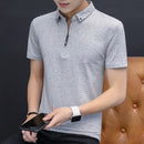 Liseaven Men 2019 Turn-down Collar T-Shirts Slim Fit Cotton T Shirts Solid Color Short T-Shirt Men's Casual Shirt Homme