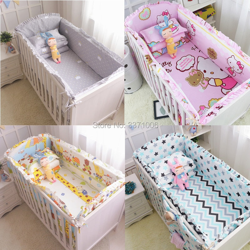 6Pcs Cartoon Baby Crib Bumpers Babies Bedding Sets Padded Baby Crib Rail Cot Bed Sheets Cotton  Customizable Baby Beddings Set