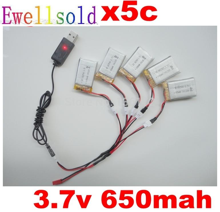 3.7v 650mah 20c battery+USB cable charger for drone  X5C X5 X5SC X5SW X5C-1 2.4G rc quadcopter parts Li-po battery