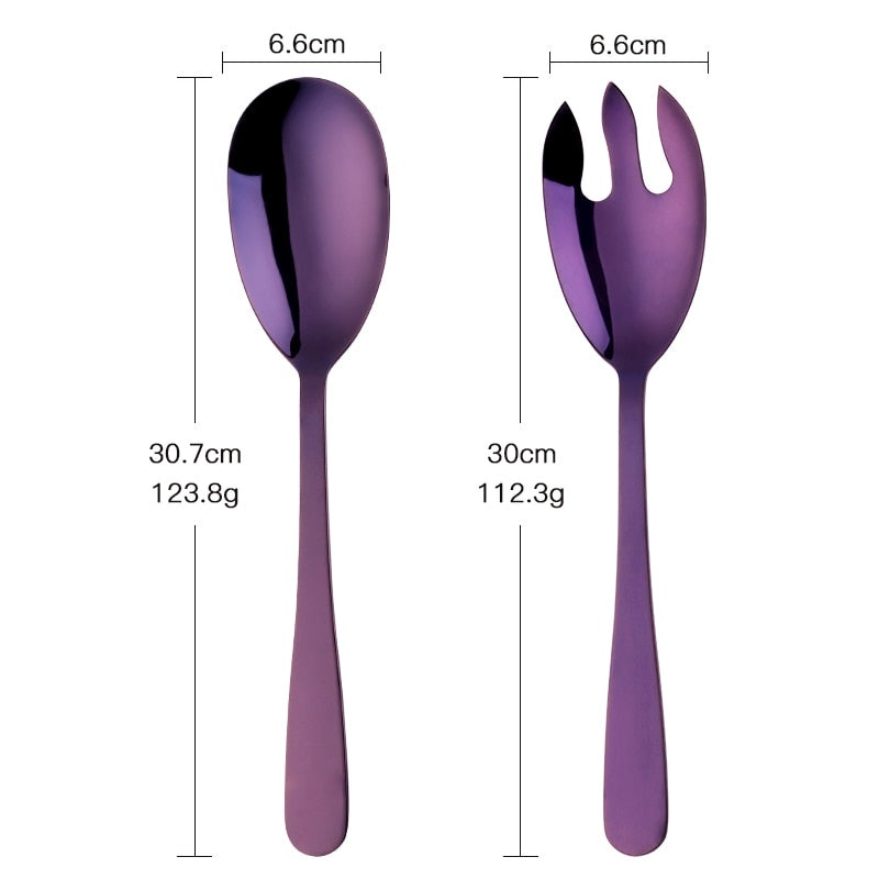 Gold Kitchen 304 Stainless Steel Spoon Set 12 Inch Large Salad Serving Spoon Fork Dinning Server Cutlery Steel Utensils