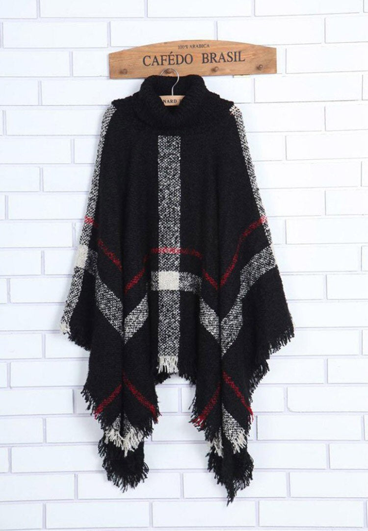 Winter Sweater Women Knitted Poncho Turtleneck Ladies Scarf Thick Warm Sweaters and Pullovers Poncho and Capes