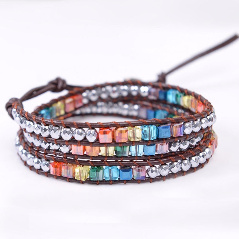 Chakra Bracelet Jewelry Handmade Leather Wrap Bracelet Multi Color Spare  Crystal Beads Natural Stone Bracelet