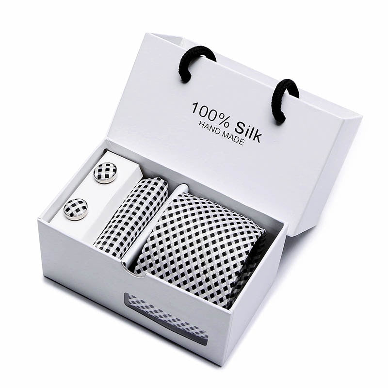 Gift box Packing  Brand Luxury Necktie Pocket Square Wedding Mens Neck TIes Silk Tie Set  Cufflinks Handkerchief