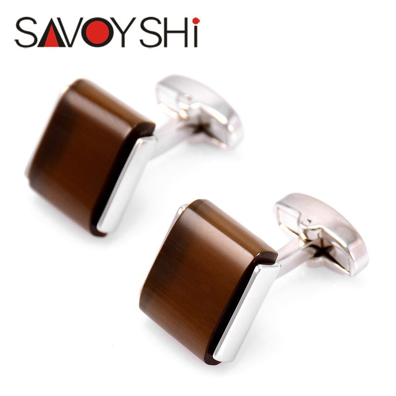 SAVOYSHI Shirt Cufflinks for Mens High Quality square brown Stone Cuff Links Brand Jewelry Special Gift Free Engraving Name