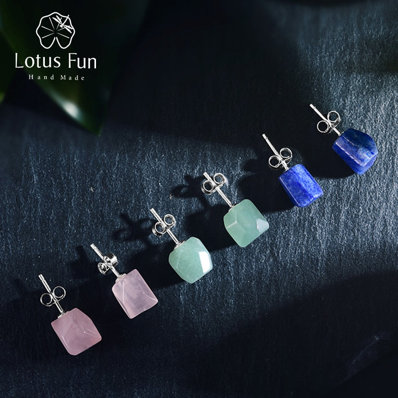 Pendientes de plata de ley 925 auténtica de Lotus Fun, joyería fina de diseñador de piedra Natural, pendientes de tuerca de moda Vintage para mujer Brincos