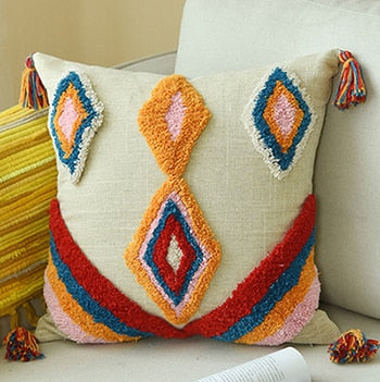 Handmade Luxury Moroccan Style Cushion Cover Wool Tassels Boho Style Ethnic Colorful Pillow Cover 45x45cm/30x50cm HomeDecoration