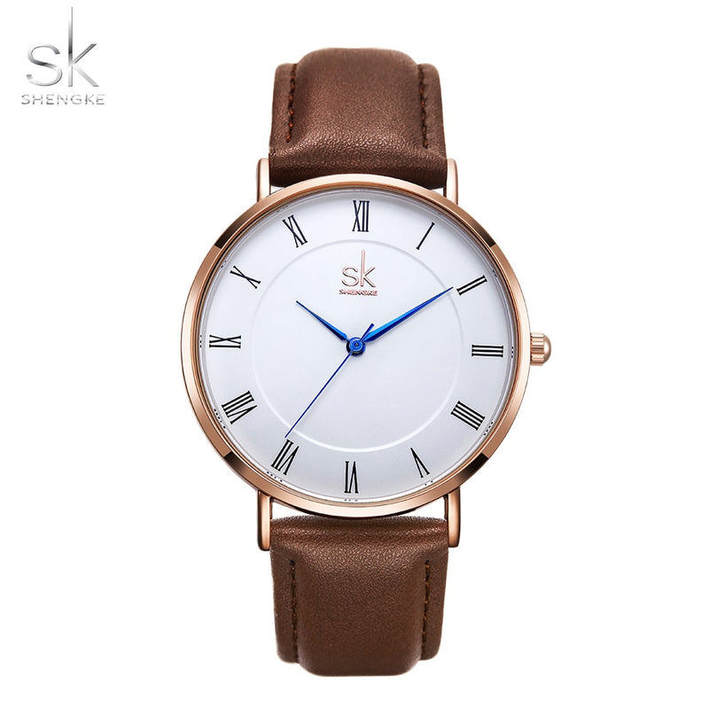 Shengke Lovers Watches Set Quartz Wrist Watch for Men and Women Simple Leather Band Saat Reloj Mujer Hombre Couple Watch