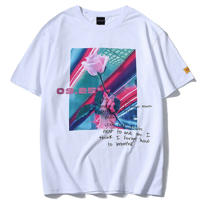 Aolamegs T-Shirt Männer Rose Blume gedruckt Herren T-Shirts Kurzarm T-Shirt Mode High Street T-Shirts Hip Hop Streetwear