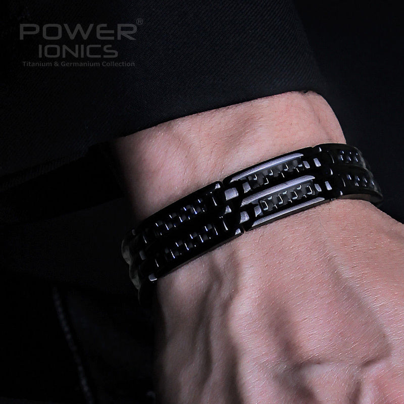 Power Ionics Herren schwarz/blau/rot Kohlefaser 100% reines Titan Magnetfeldtherapie Armband Armband verbessert die Durchblutung