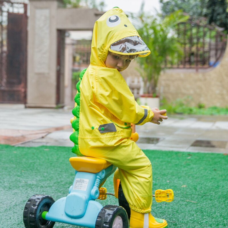 2-4 Years Children Fashionable Waterproof Jumpsuit Raincoat Hooded Cartoon Dinosaur Kids One-Piece Rain Coat Baby Tour Rain Gear