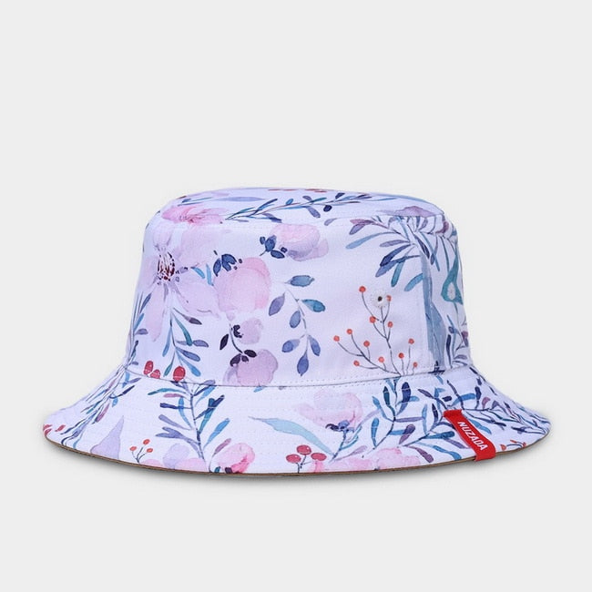 NUZADA Print Bucket Hat Sommerhüte für Frauen Fischerhut Baumwolle faltbar weibliche Sonnenschutzkappen doppelseitig kann getragen werden