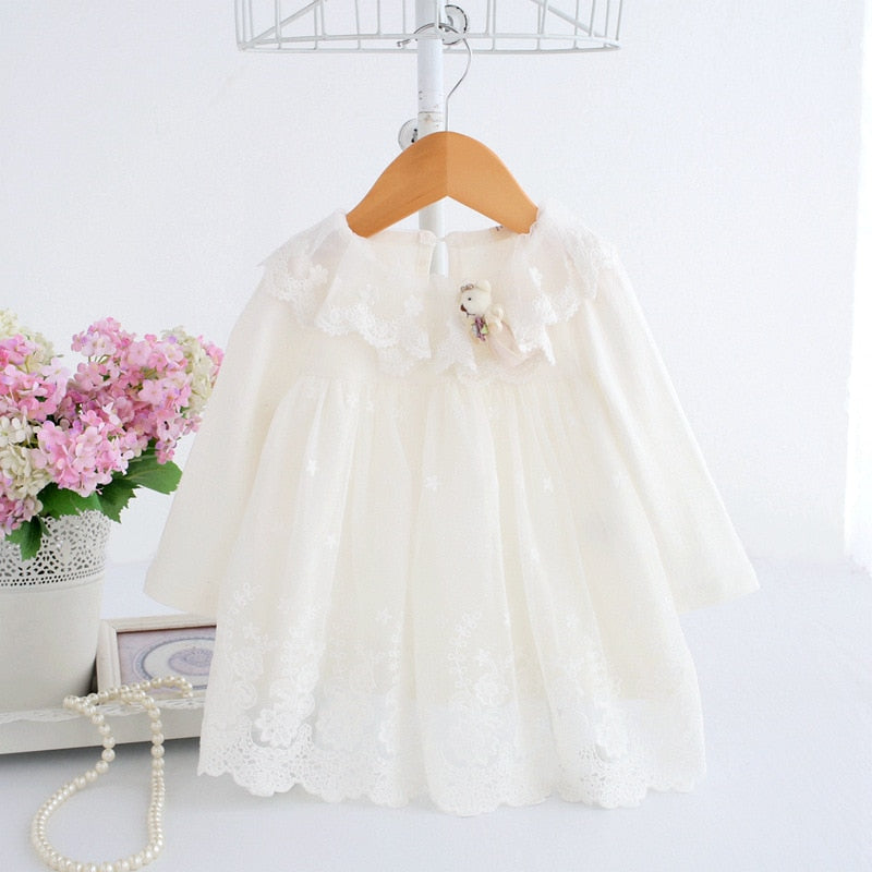 Baby Girl Dress 0-2Y Newborn Cute Baby Embroidery Cotton Dress Infant Baby Birthday Dress Baby Clothes with Toy Bear 2 Color