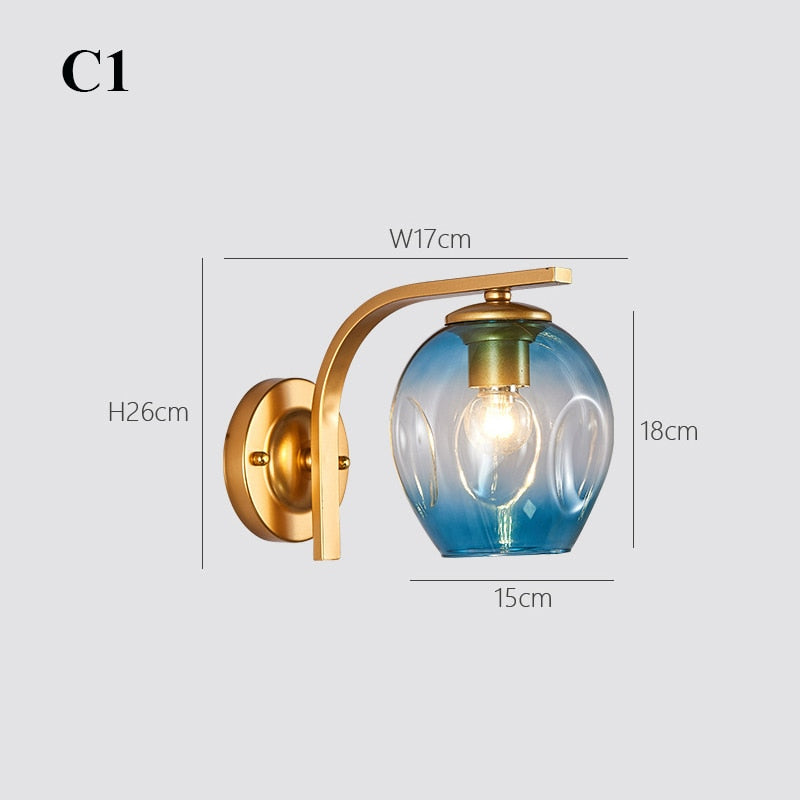 Modern Color Sconce Wall Lamp Glass Lampshade Loft Decorative Indoor Corridor Led Wall Lights Fixtures E27 Black Gold Blue