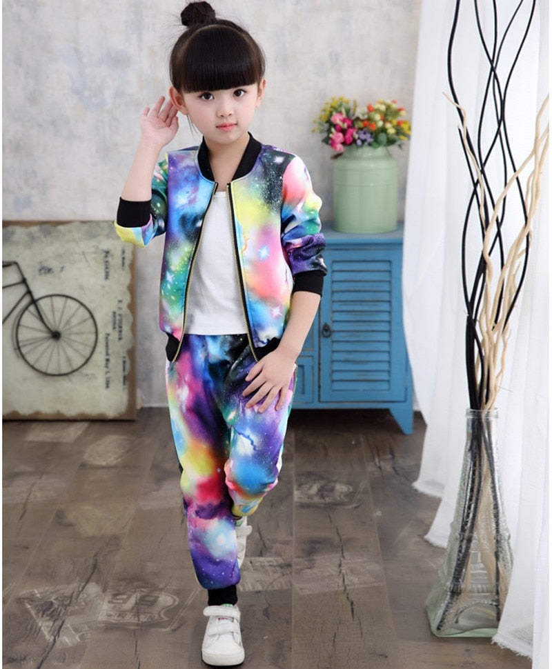 2019 Autumn Girls Clothing Sets Children Tracksuit Fashion Zipper Coat And Pant Set Kids Clothes Set Carnival Girl Sports Suit