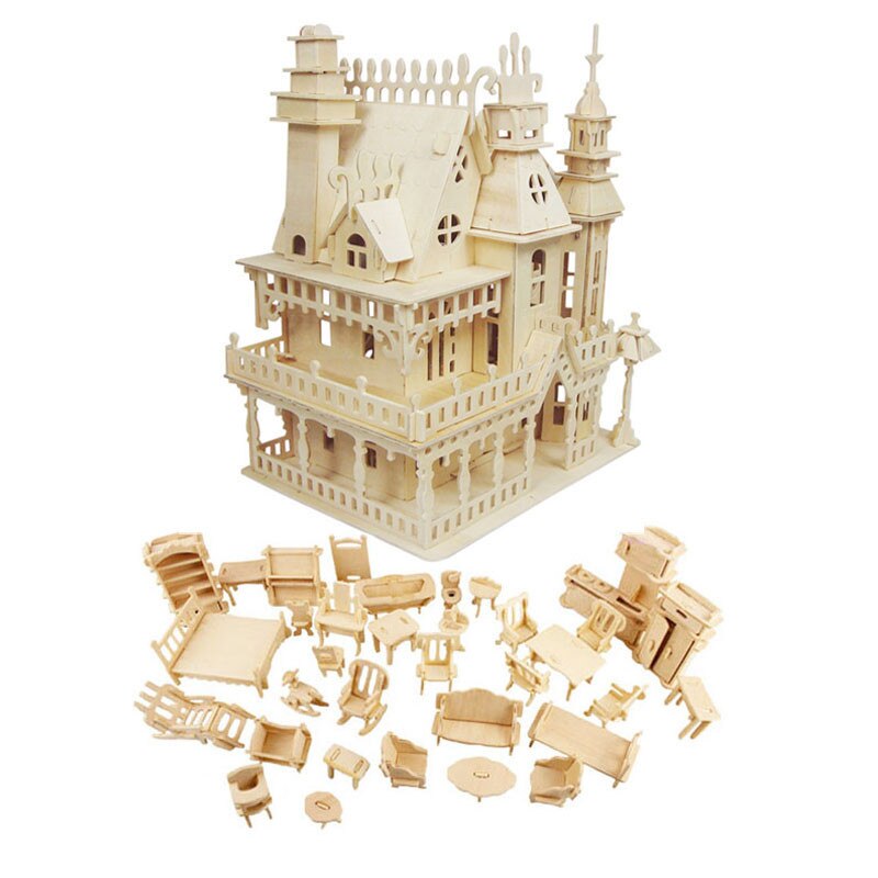 Puppenhaus aus Holz Miniaturmöbel Spielzeug DIY Montage Puppenhaus Mini-Puppenhaus für Mädchen Geschenke Kinder 3D-Puzzles Spielzeug