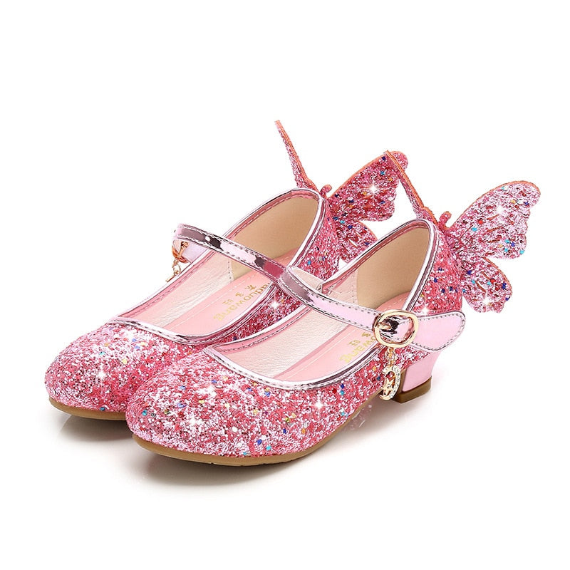 Kinder Mädchen Schuhe Baby Leistung Kristall Tanzschuhe Blau Bowknot Mädchen Pailletten High Heels Prinzessin Schuhe 2022 Rutschfest