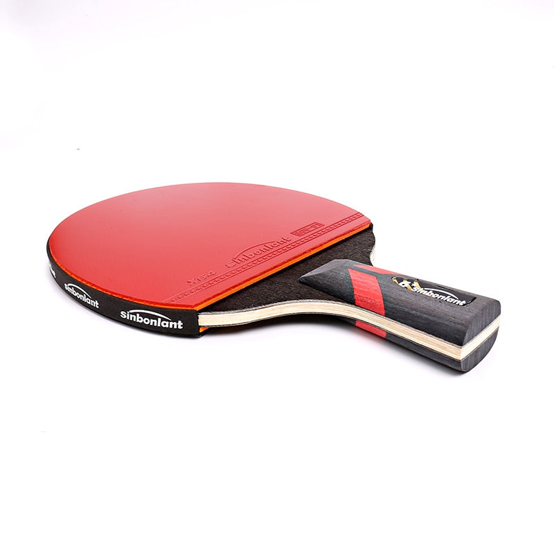 Raqueta de tenis profesional, hoja de carbono de mango largo corto, goma con granos de doble cara en raquetas de Ping Pong con estuche