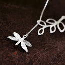 Lotus Fun Real 925 Sterling Silver Handmade Fine Jewelry Cute Dragonfly Leaves Necklace with Pendant Fashion for Women Collier