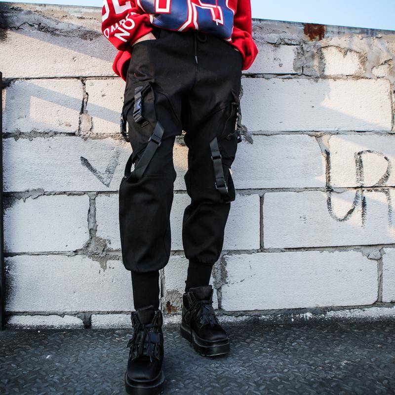 Black High Waist Cargo Pants Women Casual Punk Pants Gothic Streetwear Pencil Harajuku Cool Trousers Fashion Hip Hop Girls Pants