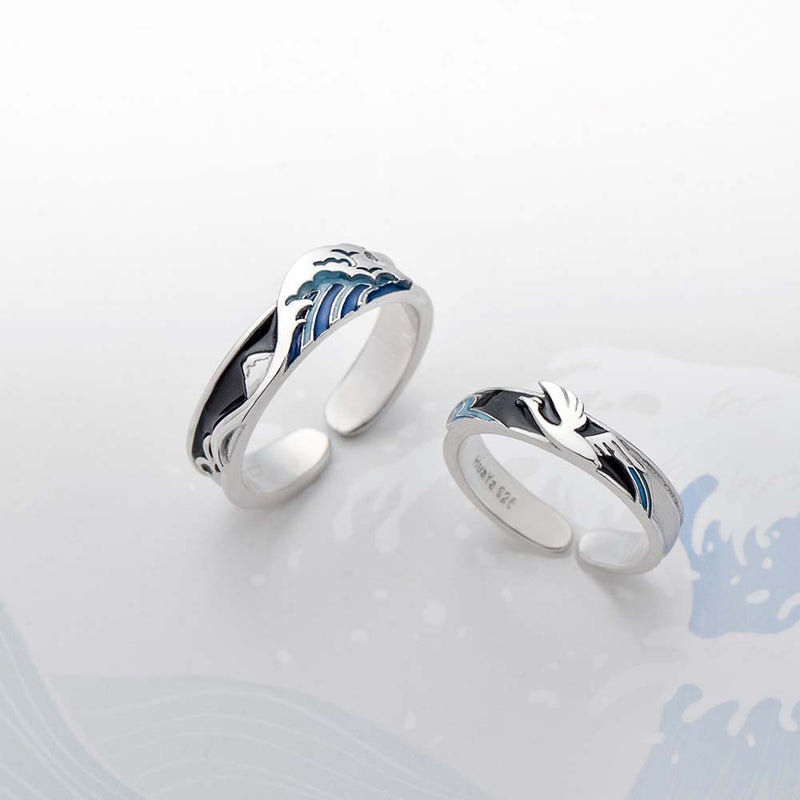 Thaya Flying Bird Wave Ring s925 Silver Blue Drop Oil 3D Wave Couple Rings for Women Elegant Irish Fine Jewelry Lovers&
