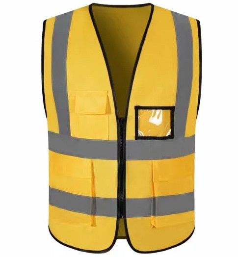 Custom LOGO Reflective Safety Vest Bright Neon Color with 2 Inch Reflective Strips - Orange Trim - Zipper Front Medium Free Size