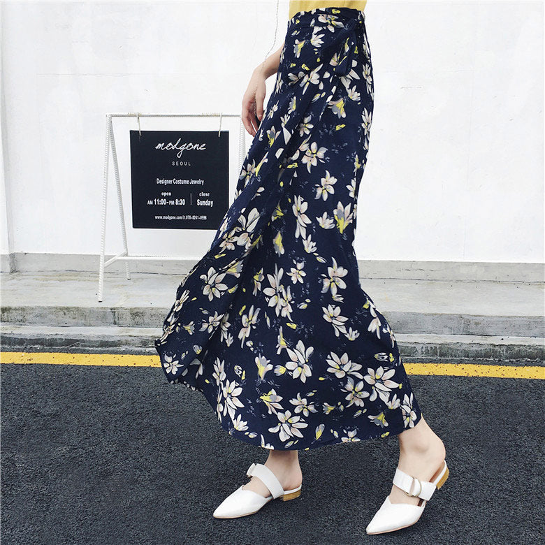 2021 Bohemian High Waist Floral Print Summer Skirts Womens Boho Asymmetrical Chiffon Skirt Maxi Long Skirts For Women
