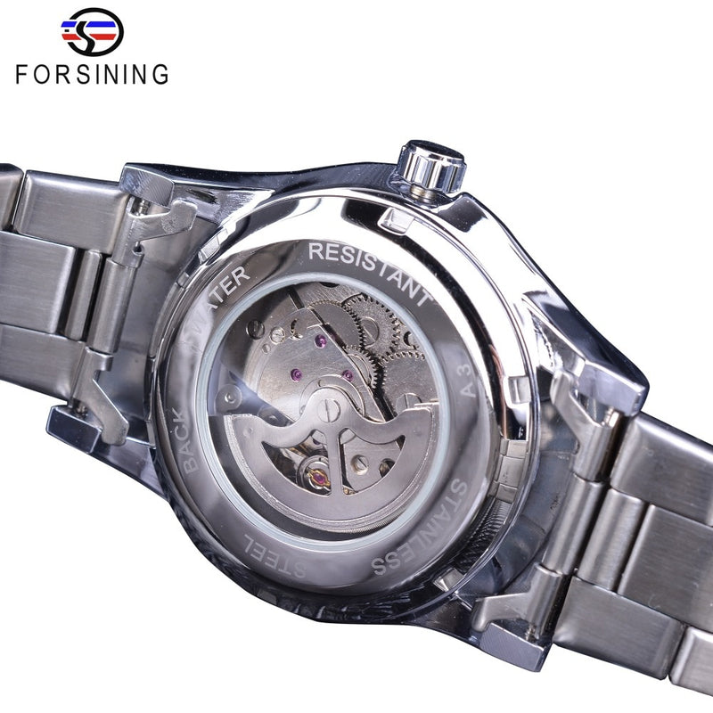 Forsining Classic Dragon Design Silver Acero inoxidable Diamond Display Hombres Relojes de pulsera automáticos Top Brand Luxury Montre Homme