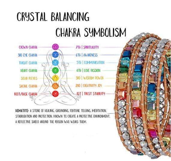 Chakra Bracelet Jewelry Handmade Leather Wrap Bracelet Multi Color Spare  Crystal Beads Natural Stone Bracelet