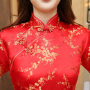 Red Chinese Women Dress Vintage Satin Qipao Sexy Long Slim Cheongsam Hot Sale Flower Dress Size S M XL XXL 3X4XL 5XL 6XL JA13