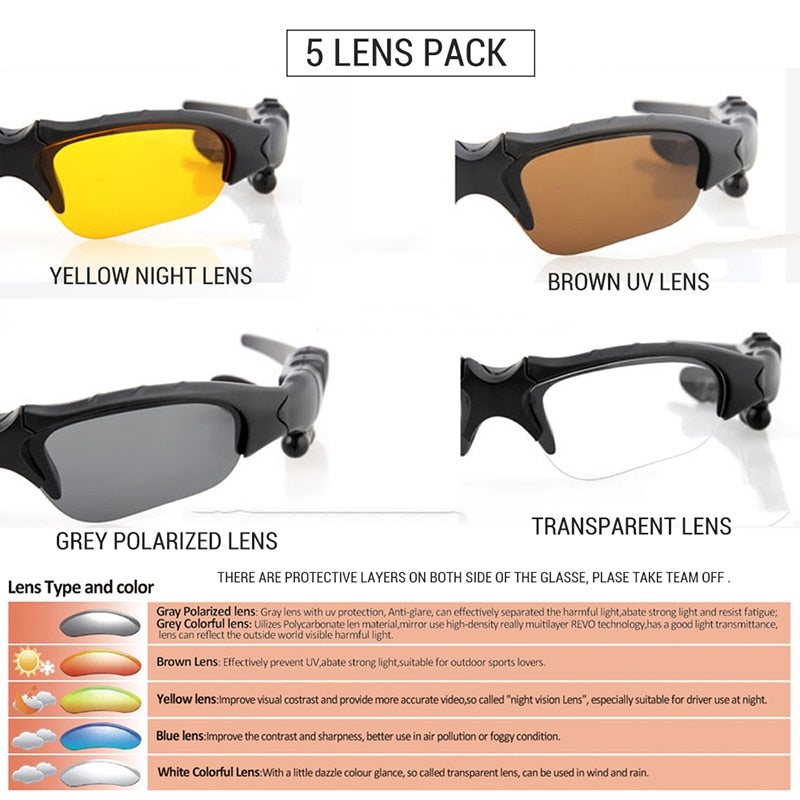 VICTGOAL Polarisierte Fahrradbrille Bluetooth Herren Motorrad Sonnenbrille MP3 Handy Fahrrad Outdoor Sport Laufen 5 Brillen