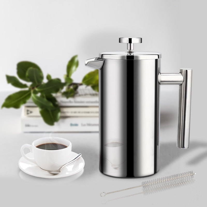 Kaffeemaschine French Press Edelstahl-Espresso-Kaffeemaschine Hochwertige doppelwandige isolierte Kaffee-Teekocher-Kanne 1000 ml