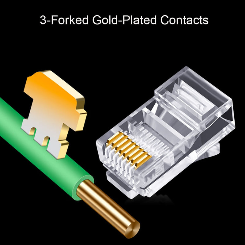 OULLX 20/50/100pcs RJ45 Connector 6U Gold PlatedPass Through Ethernet Cables Module Plug Network RJ-45 Crystal Heads Cat5 Cat5e