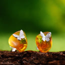 Lotus Fun Real 925 Sterling Silver Natural Amber Stone Handmade Designer Fine Jewelry Butterfly Stud Earrings for Women Brincos