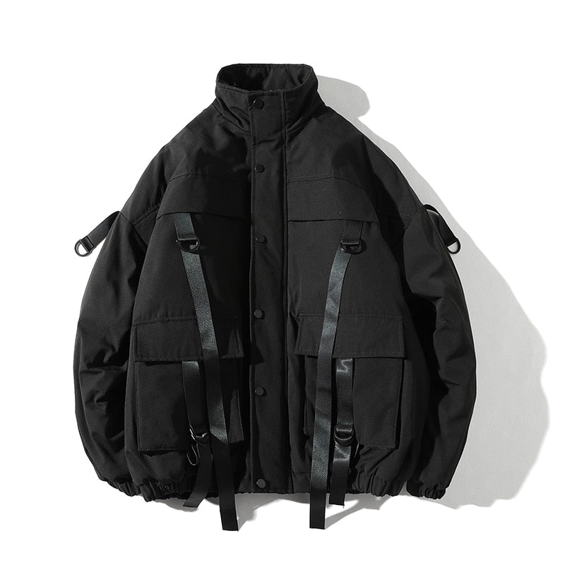 2021 Männer Winterjacke Bänder Taschen Dicke Hip Hop Streetwear Parkas Lässig Gepolsterte Herren Jacken Männliche Kleidung ABZ522