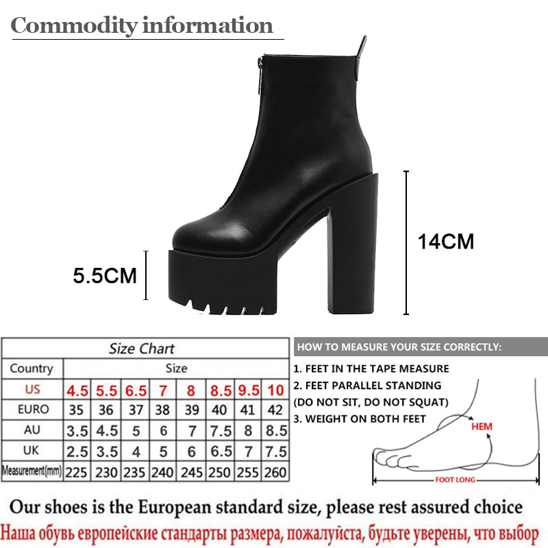 Gdgydh 2022 Fashion Autumn Women Ankle Boots Leather Black Female High Heels Shoes Ultra High Platform Heels Round Toe Lady Shoe