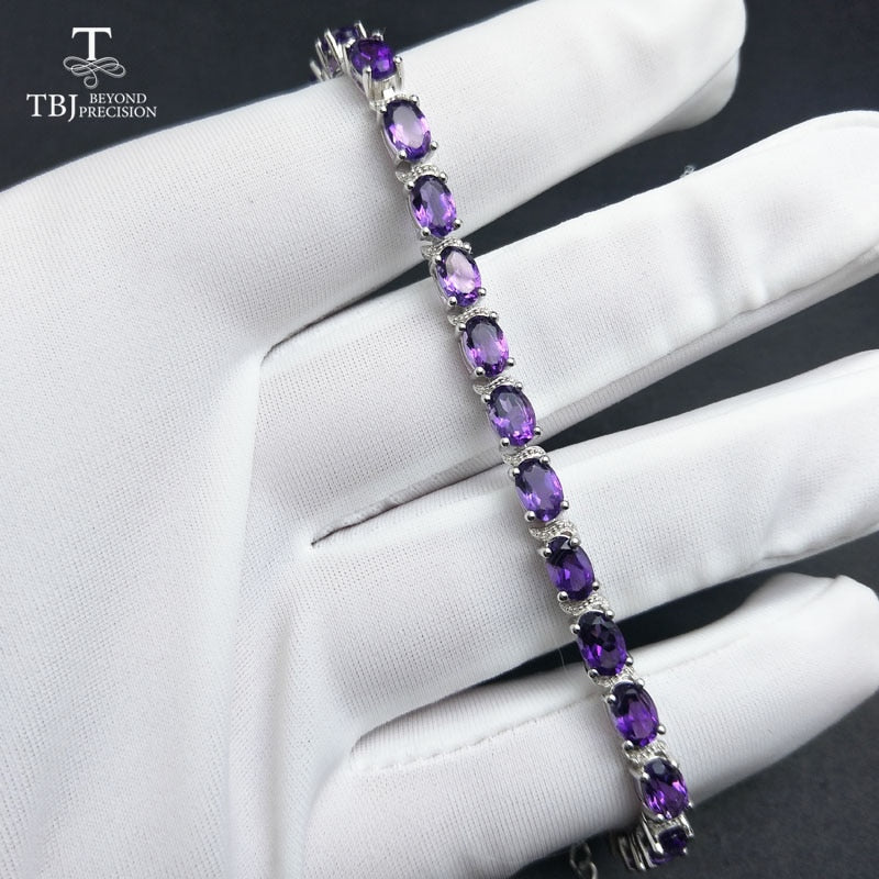 TBJ, pulsera romántica brillante con amatista natural en joyas de piedras preciosas de plata de ley 925 para mujeres como regalo de bodas de cumpleaños