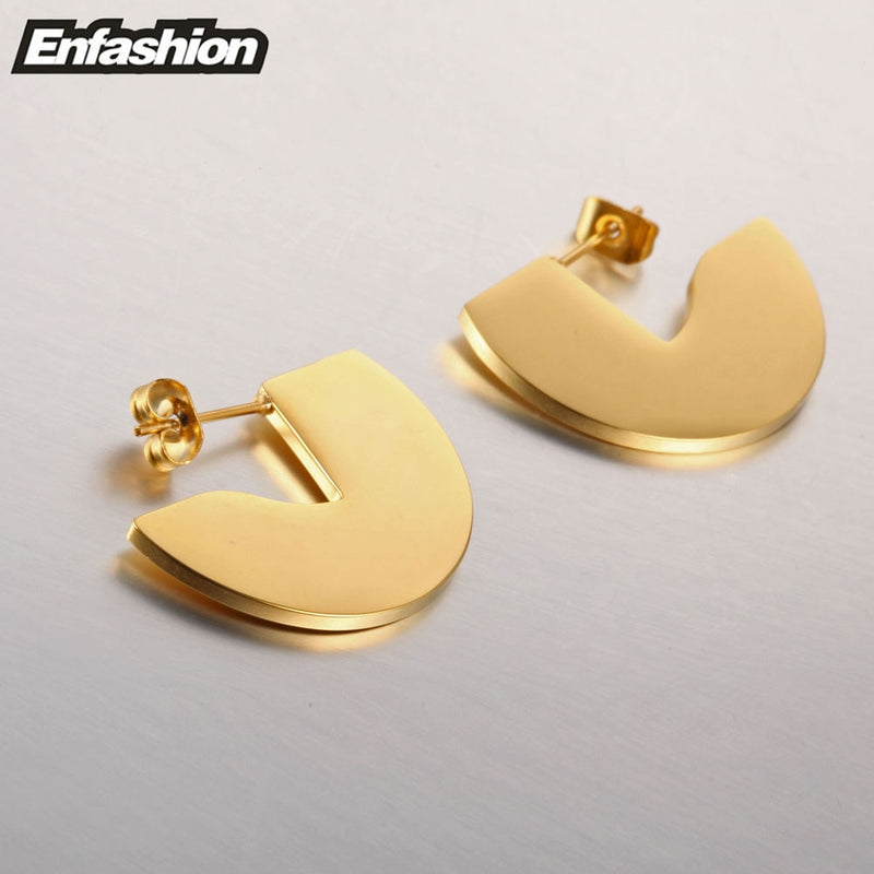 Enfashion Punk Geometic Semi-circle Fan Stud Earring Gold Color Stainless Steel Earrings For Women Earrings oorbellen E5423