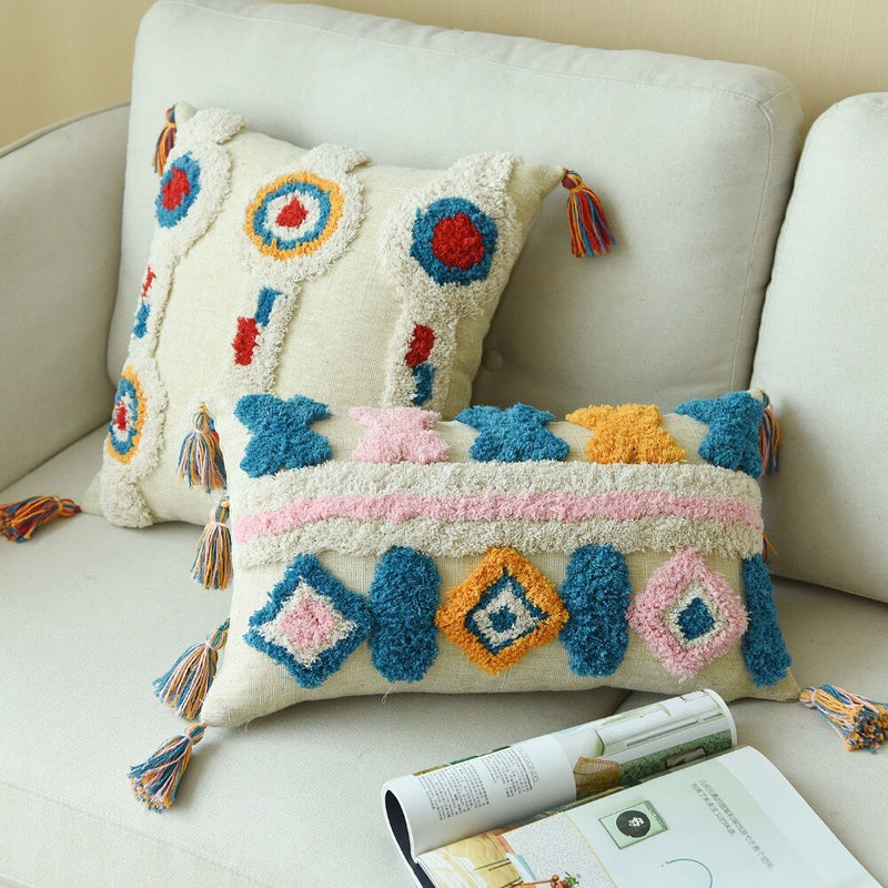 Handmade Luxury Moroccan Style Cushion Cover Wool Tassels Boho Style Ethnic Colorful Pillow Cover 45x45cm/30x50cm HomeDecoration